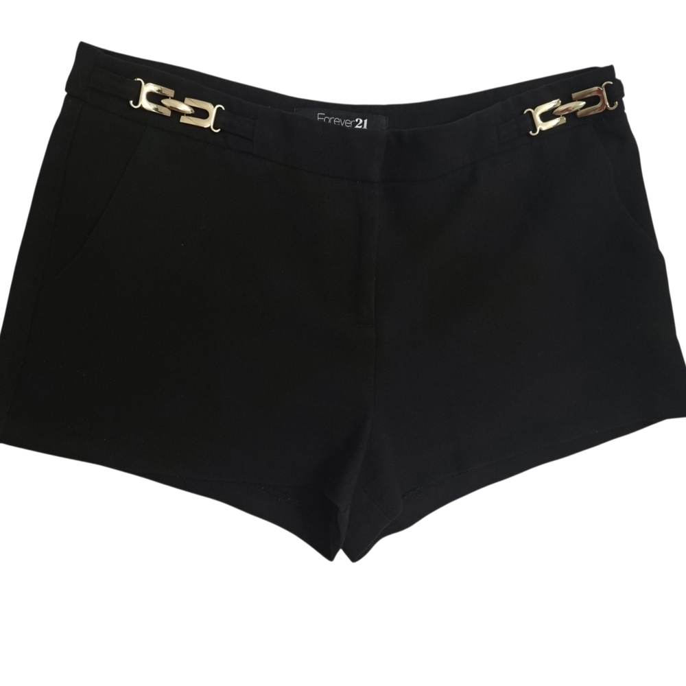 Forever 21 Black Tailored Shorts Women Size M Gold Hardware Hook Bar Zip Closure
